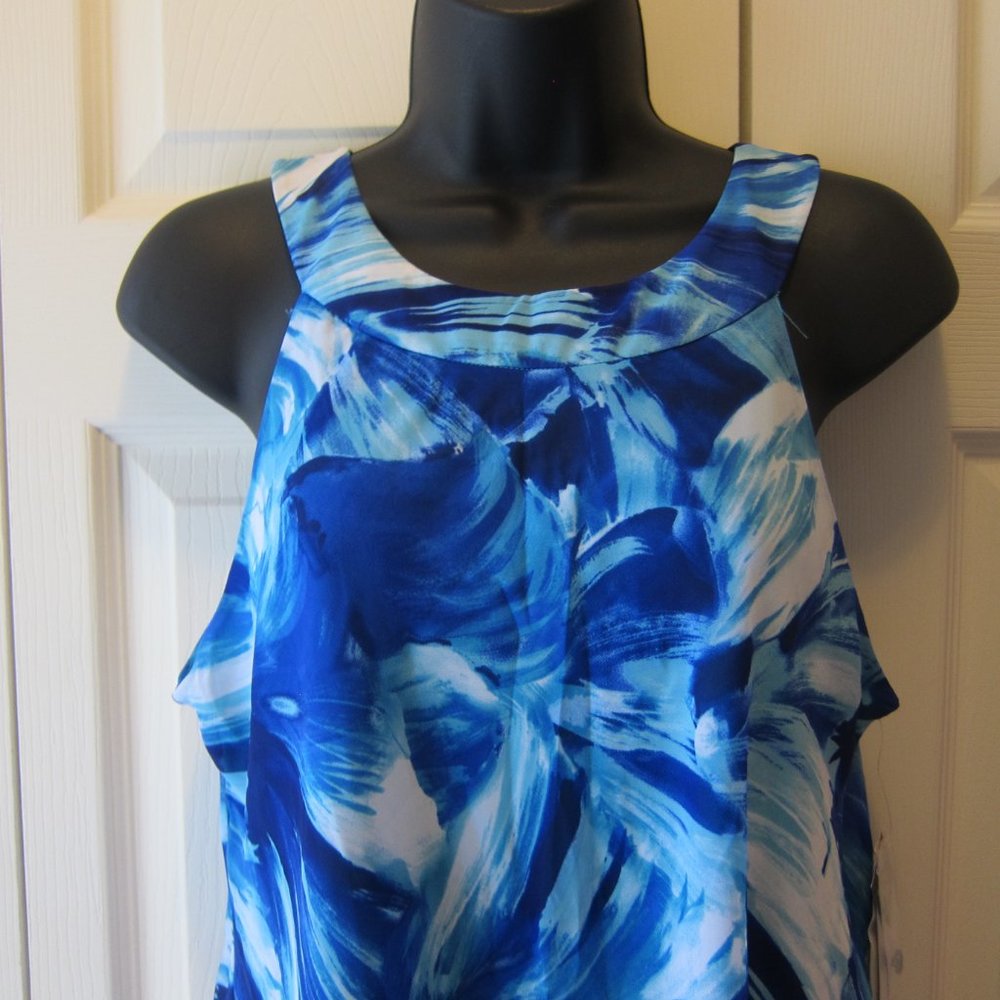 Studio One NWT Bright Teal & Royal blue Flirty Halter Dress size 10 Washable - Picture 3 of 7